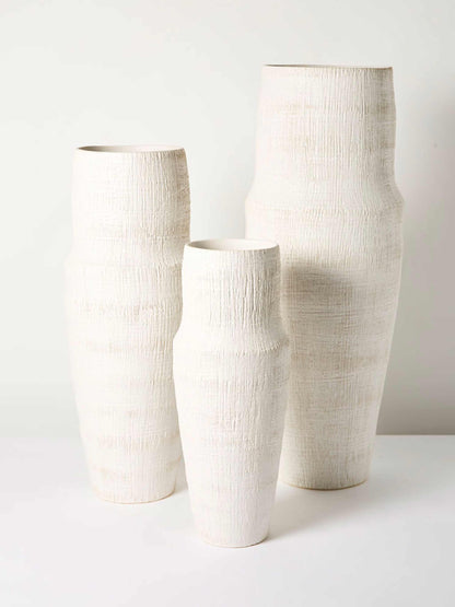 Decorative Organic White Stoneware Tall Vase – Large