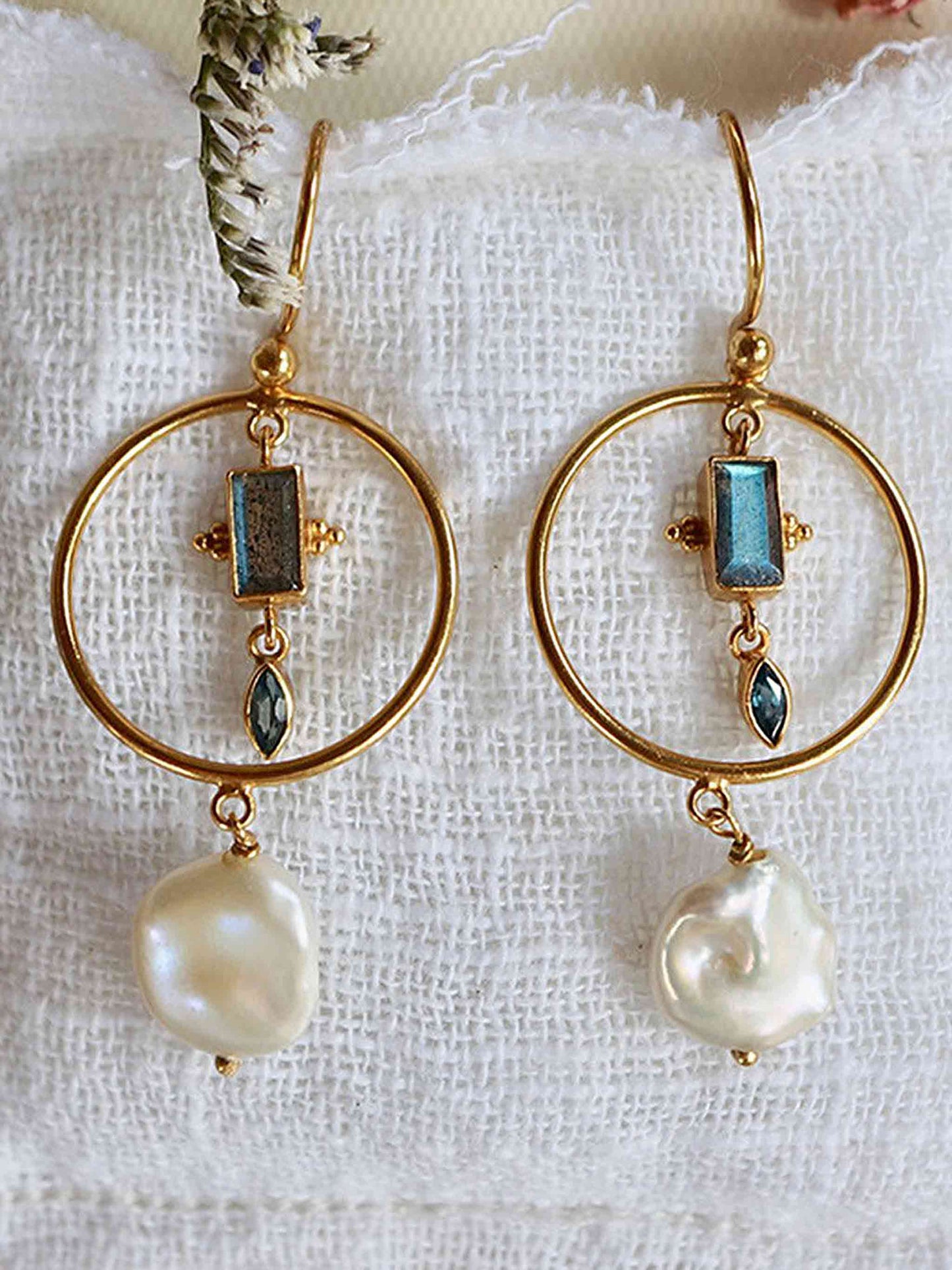 Salt Washed Gold Plated Baroque Pearl Drop Earrings by Monsieur Blonde