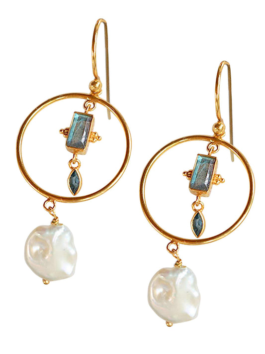 Dainty Salt Washed Gold Plated Baroque Pearl Drop Earrings by Monsieur Blonde