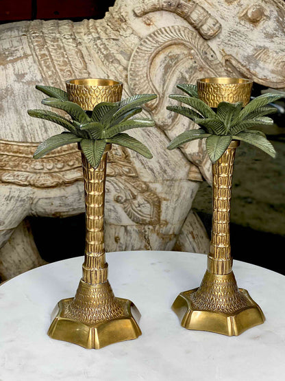 Gold Palma Candle Holder in Solid Brass by C.A.M 19 cm