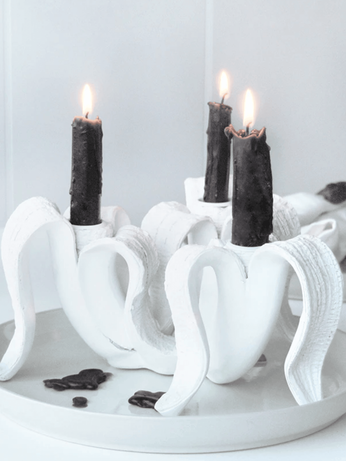 Banana Candle Holders Set of 3 White Resin -