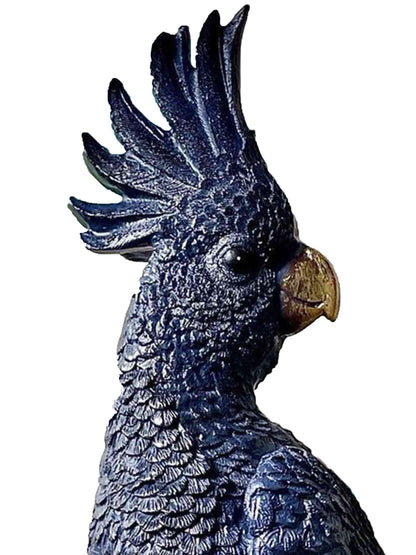 Navy Tropical Cockatoo Sculpture On Stand Indigo by C.A.M