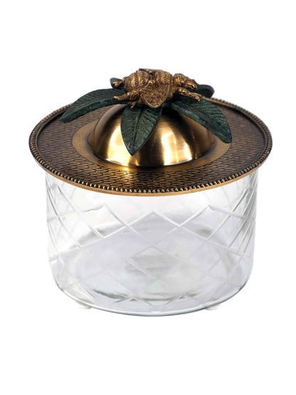 Crystal Glass Trinket Box Abeja With A Brass Bee Lid By C.A.M 16cm
