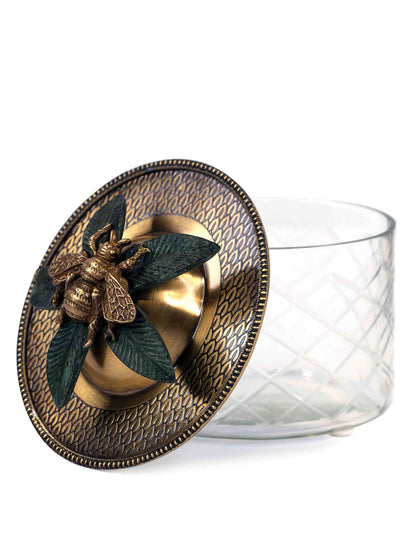 Crystal Glass Trinket Jar Abeja With A Brass Bee Lid By C.A.M 16cm