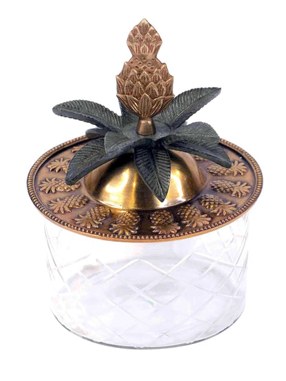 Crystal Glass Trinket Jewellery Box Brass Pina Lid by C.A.M