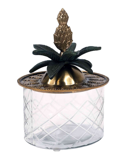 Brass & Crystal Glass Jewellery Box Pineapple by C.A.M