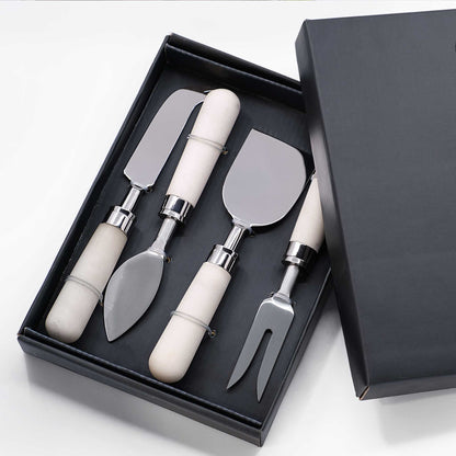 ZA Collective 4 Piece White Marble  Cheese Knife Set