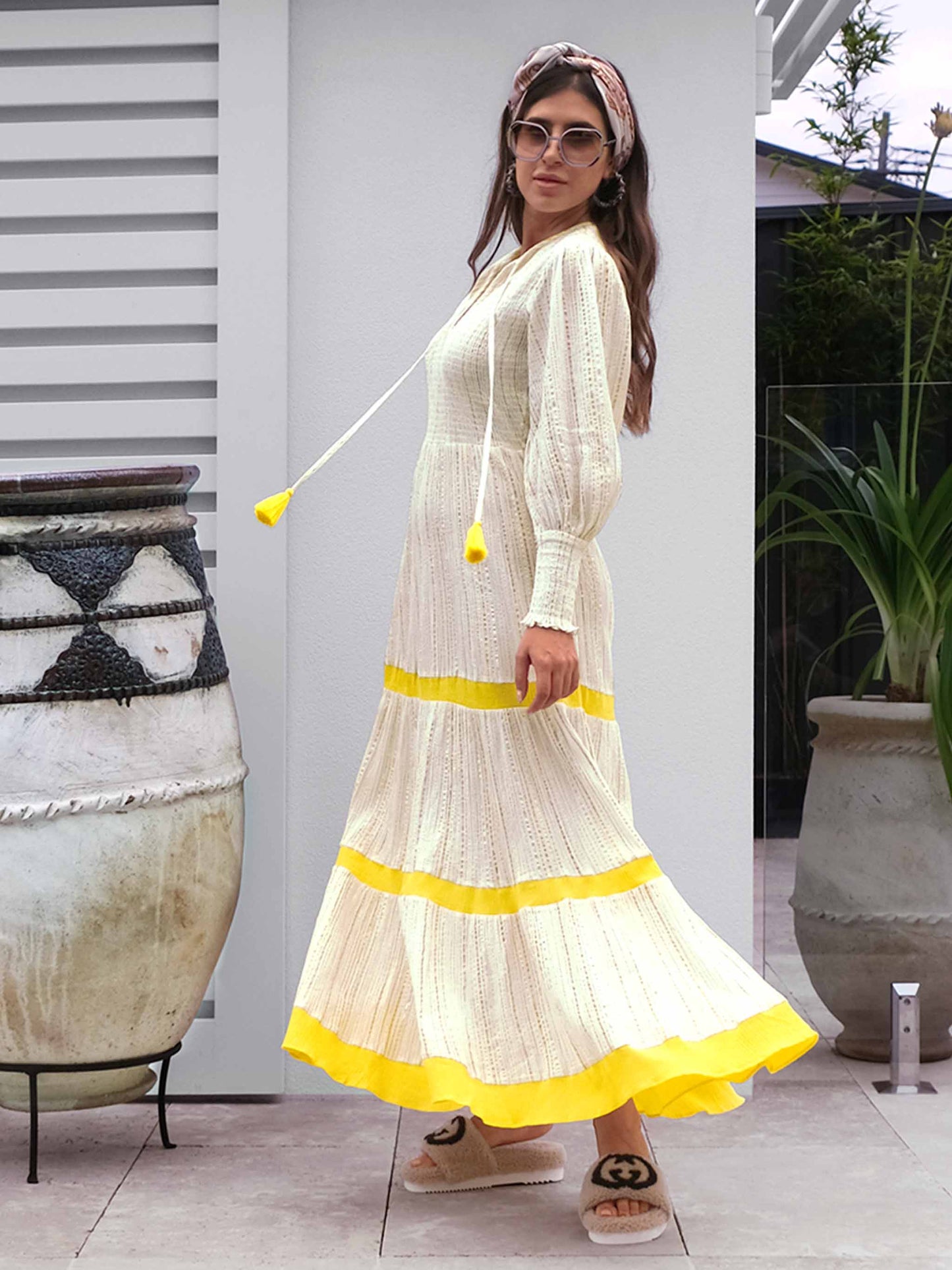 ZA Collective Positano Yellow Midi Dress