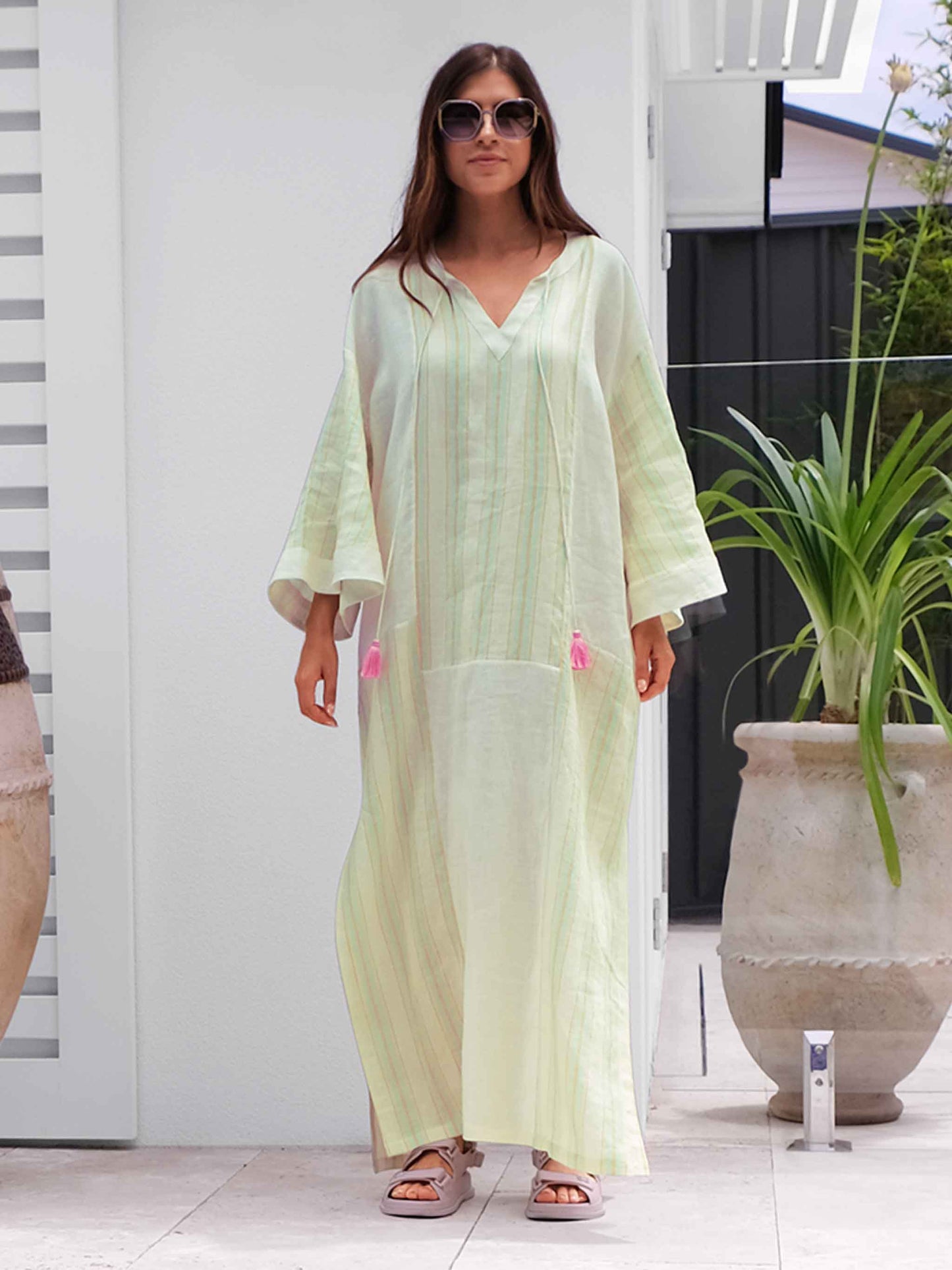 ZA Collective Spanish Green  Linen Kaftan