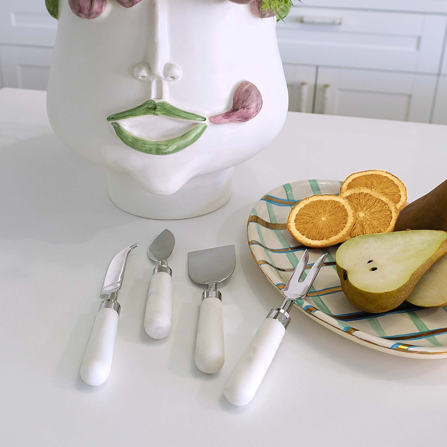 ZA Collective 4 Piece White Marble  Cheese Knife Set