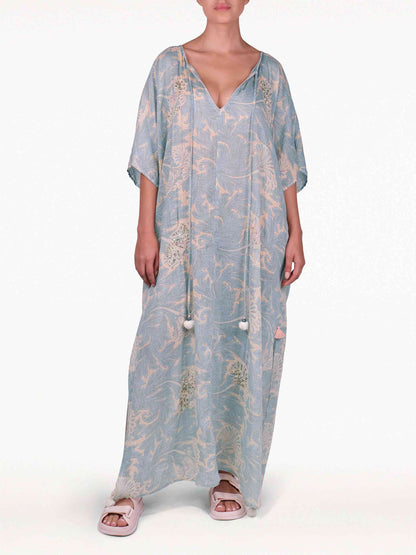 Zahra Blue Full Length Embellished Kaftan Dress