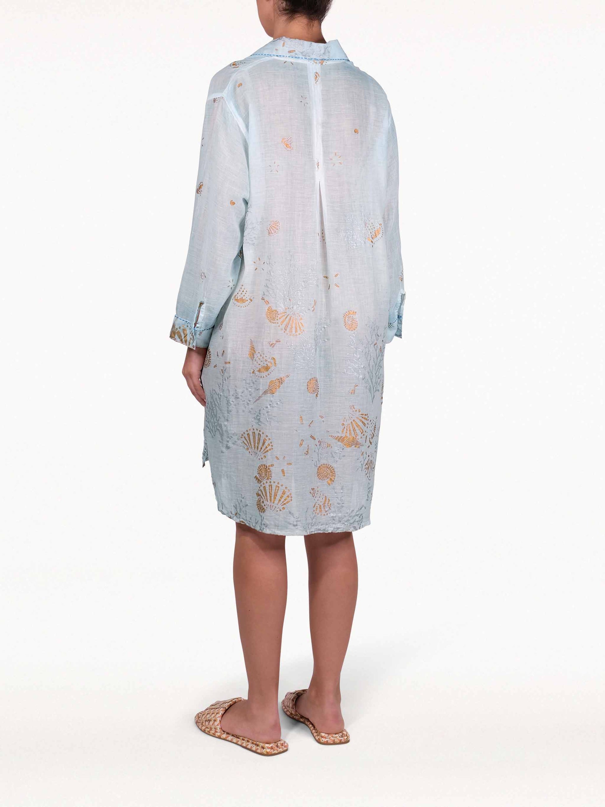 Blue Cotton Zahra Mini Shirt Dress by ZA Collective