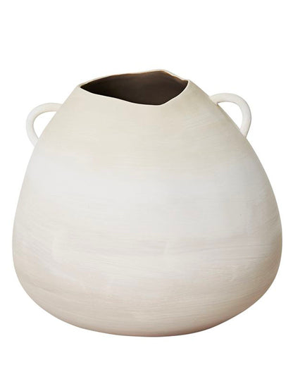 Zano Organic White & Cream Hoop Handle Vase- Large